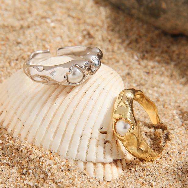 925 Sterling Silver Irregular Sminimalist Pearl Rings 18k Glod Plated Ring Open Ring for Women