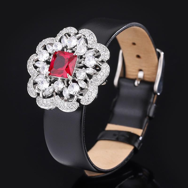 Emerald Wristband Bracelet Red Corundum Gemstone Layered Petal Wrist Chain Jewelry Set Paraiba Necklace