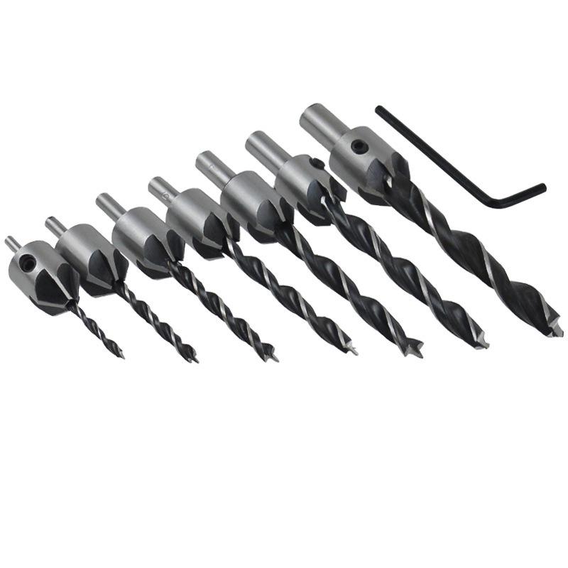 Woodworking Countersink Deburring Tool Set: 4PC & 7PC Five-Flute Countersunk Hole Opener Reamer Drill Bits.