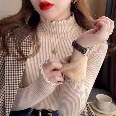 Casual Velvet Warm Pullovers Sweater for Women Fashion Thickened Half High Collar Base Autumn Sweaters Women Solid Slim Fit Plush Winter Jumpers 25613
