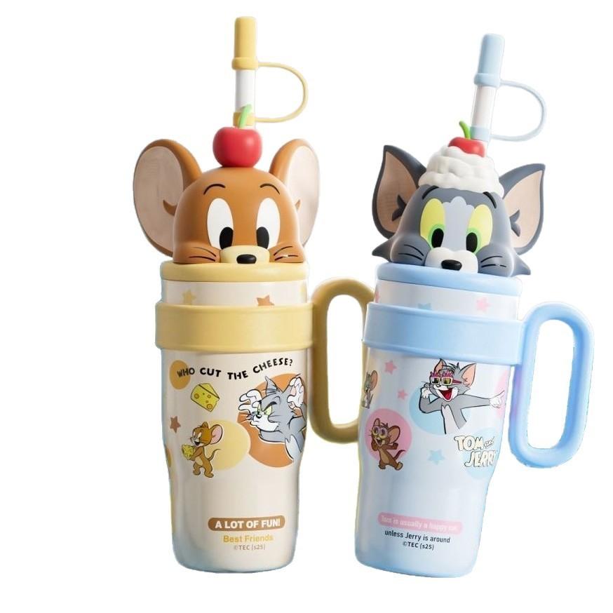 Tom And Jerry Insulated Travel Mug With Straw And Handle For Office Use