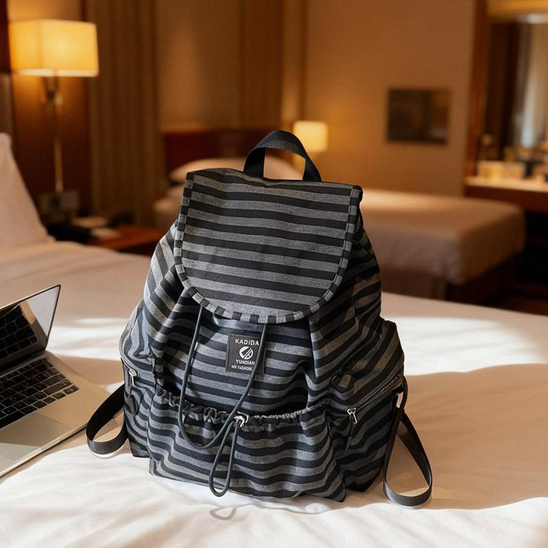 Schoolbag Korean contrasting color schoolbag functional style retro striped backpack new versatile large-capacity student class leisure bag