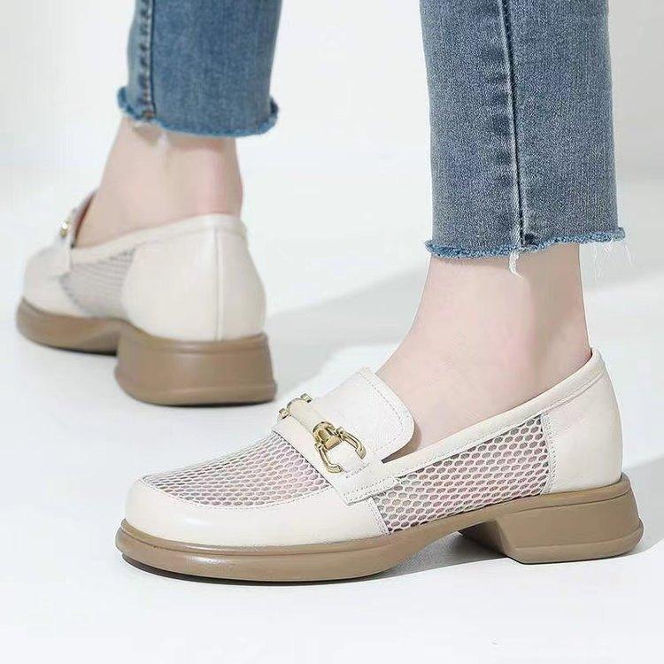 Mesh Zapatos Para Mujeres 2024 Spring Breathable Hollowed Out Loafers Casual Slip On Flat Mesh Leather Footwear Luxury Shoes