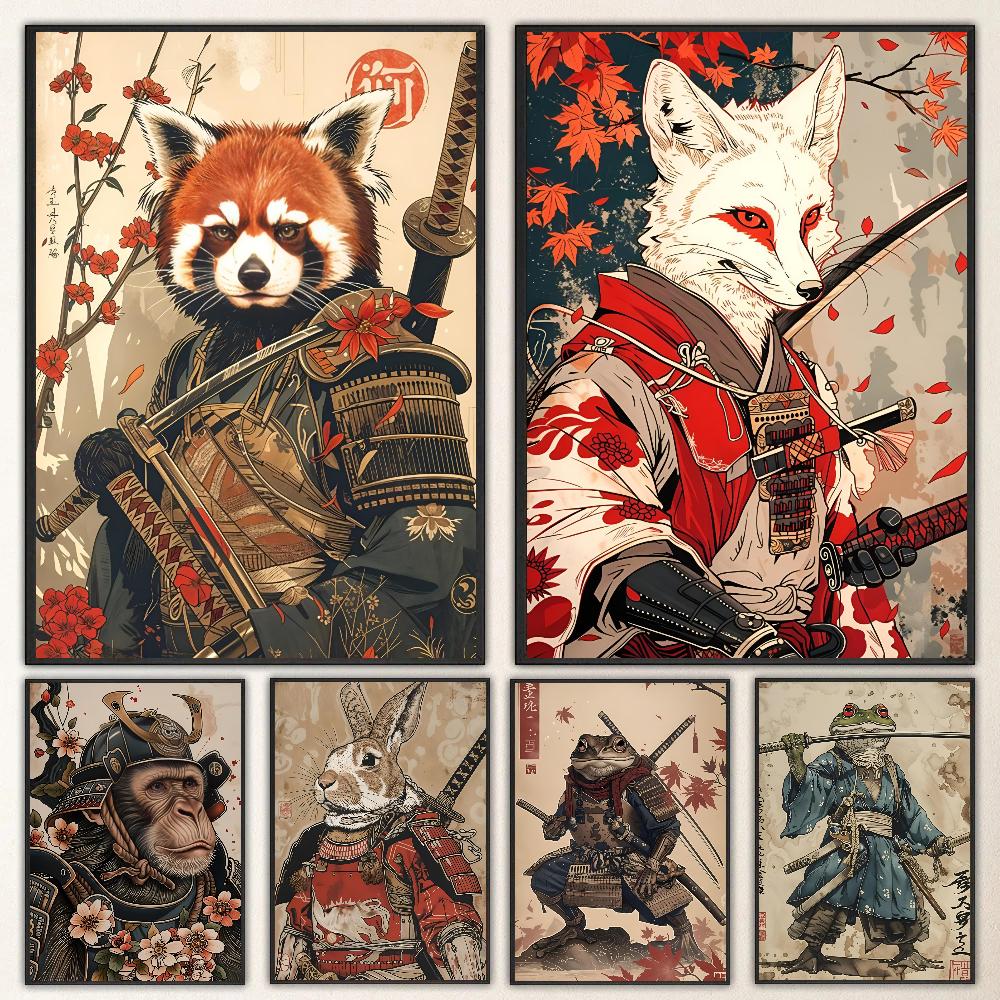 1 Stück Japanisches Panda Hase Fuchs Löwe Schildkröte Samurai Poster HD Poster Heim Zimmer Bar Café Dekor Kunst Wandmalerei Bild