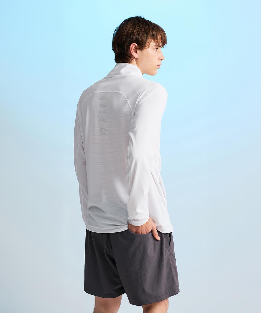 Leijibi [Set] Techflow Hydro Stand Neck Zip-Up Rash Guard + Swim Shorts Set M White