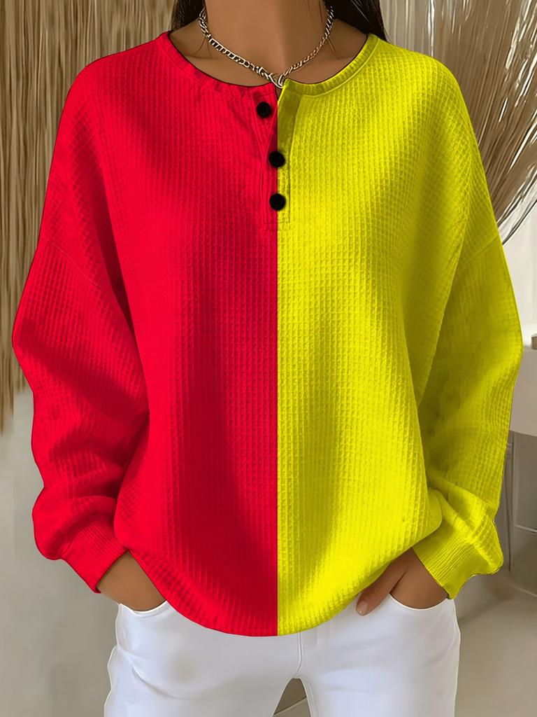 Fashion gradient striped waffle button hoodie
