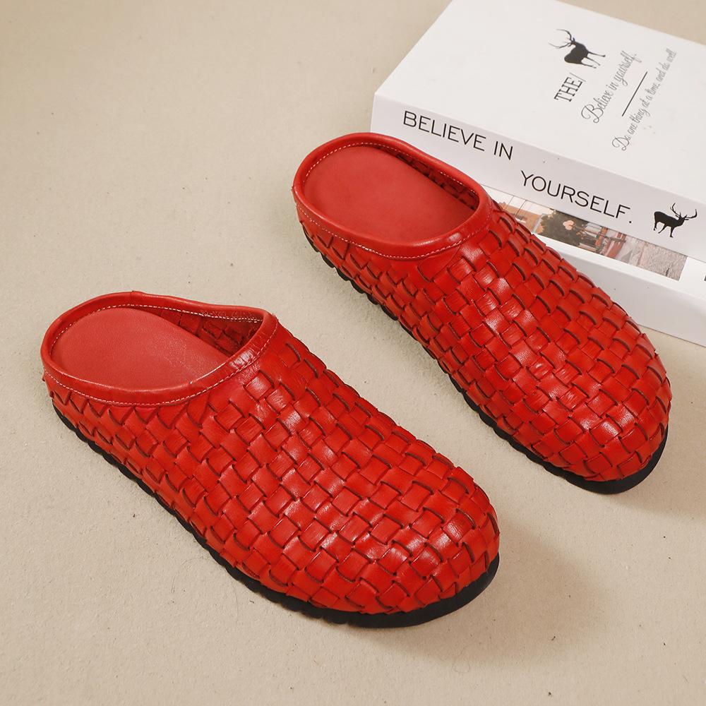 Fashion GKTINOO 2025 Summer New Women's Slip-on Shoes Genuine Leather Outdoor Slippers Woven Cowhide Casual Flat Shoes