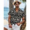 Summer 2025 Men's Short-sleeved Shirt With Black And White Stripes And Collection Pattern Print Single-breasted Fashion Shirt