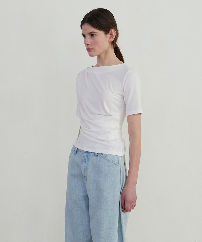 NOTIA Unbalance Drape Half T-Shirt - Ivory