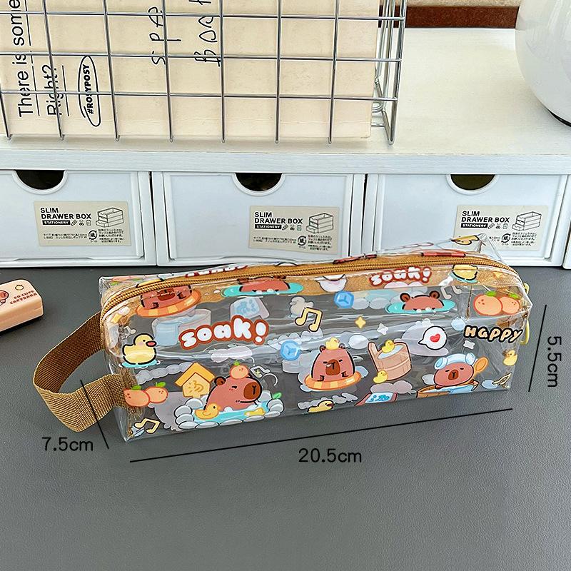 Kreslené pouzdro na tužky Kapybara Velkokapacitní Anime Úložná taška Kawaii Průhledné Vodotěsné Pouzdro na tužky Studentské Kancelářské potřeby Dárky
