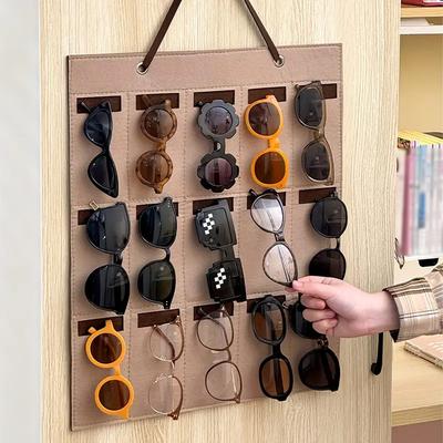 1pc Foldable Glasses Hanging Bag, Sunglasses Storage Rack, Wall Mounted Sunglasses Storage Bag, Glasses Display Rack