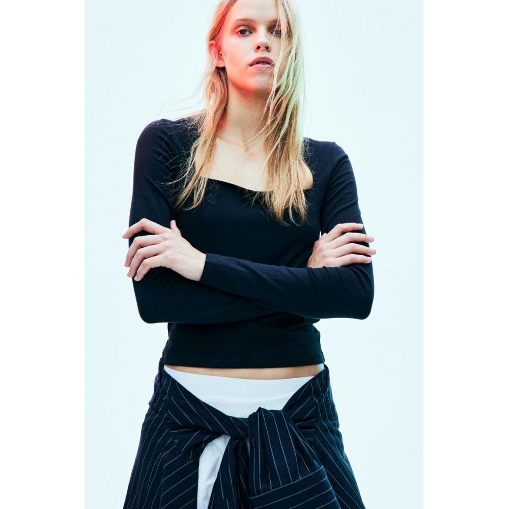 

Топ из джерси с квадратным вырезом HM, черный