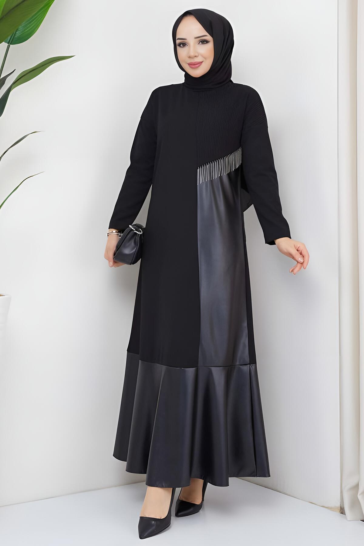 

Кожаное длинное платье больших размеров 40 чёрный