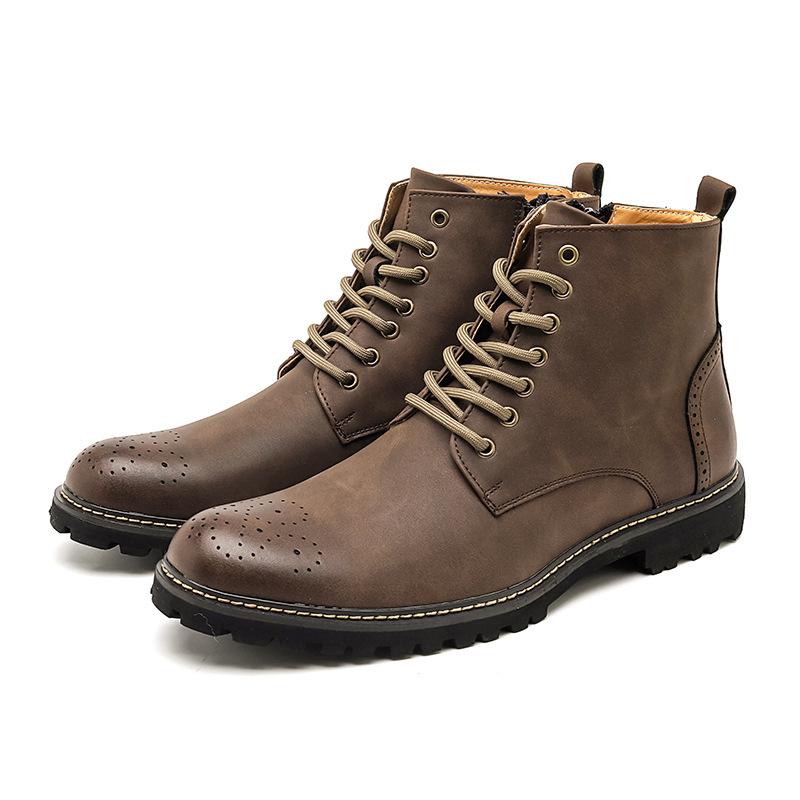 

Large size leather boots autumn and winter new leather shoes men s fashion men s retro Martin boots trend big head tooling shoes men 42 коричневий