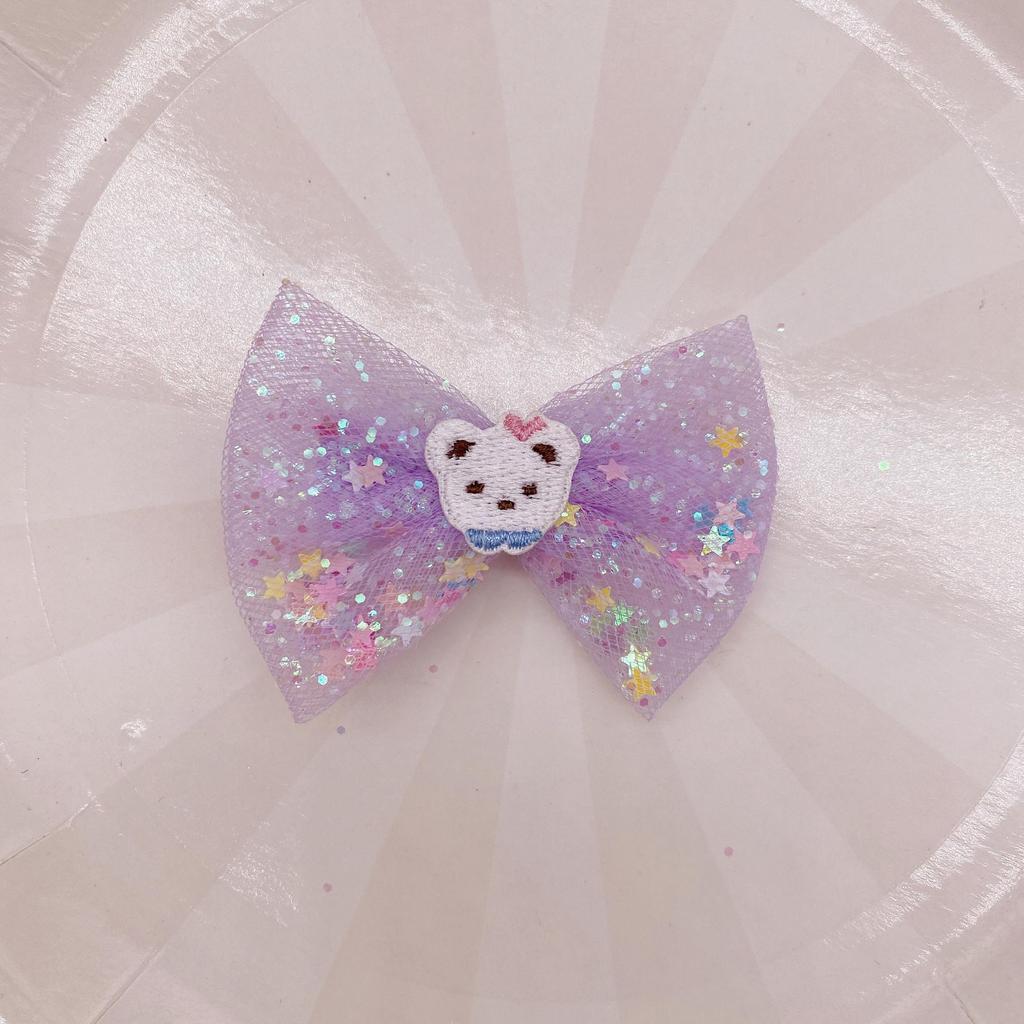 Korean Heart Mesh Bow Hair Clips for Kids - Cute Duckbill Embroidered Hair Accessories
