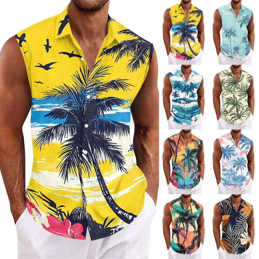 Men Tank Tops Sleeveless Shirts for Men Button Down Print Casual Men’s Tank Tops Men’s Tank Shirts Summer Beachwear