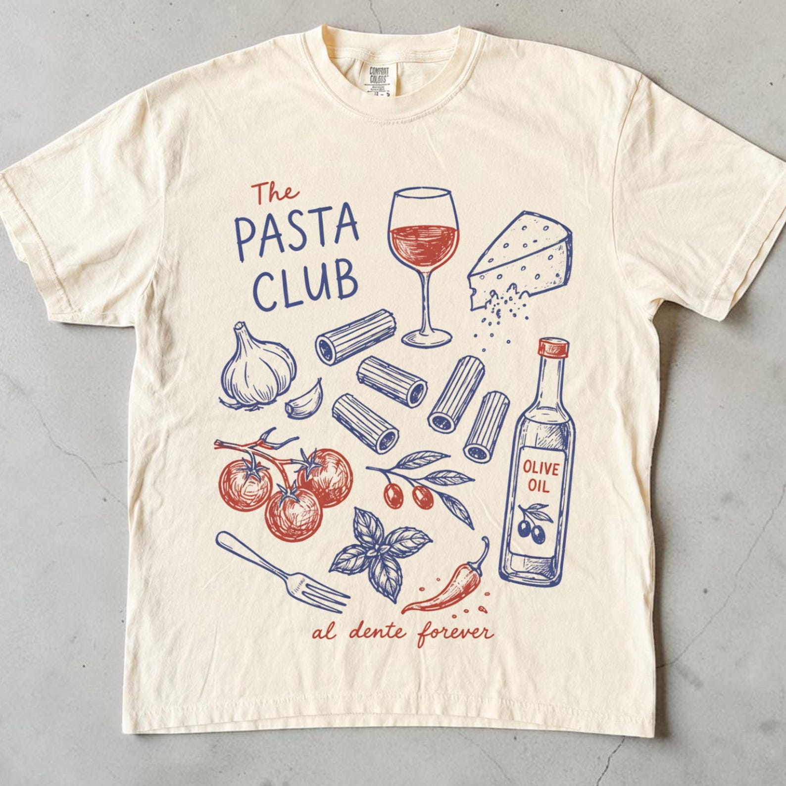 Pasta Club Tee, Italian Food Lover Shirt, Comfort Colors 1717 Unisex Relaxed Tee, Foodie Gift, Nonna Pasta Night, Wine Lover S