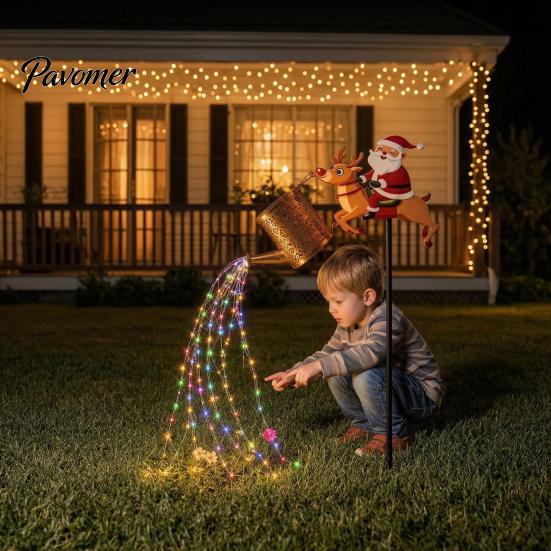 Solar Santa Watering Can Lights Light, Christmas Garden Stake Outdoor Decorative LED Pathway Light for Festive Front Yard Lawn Patio Decor Energy