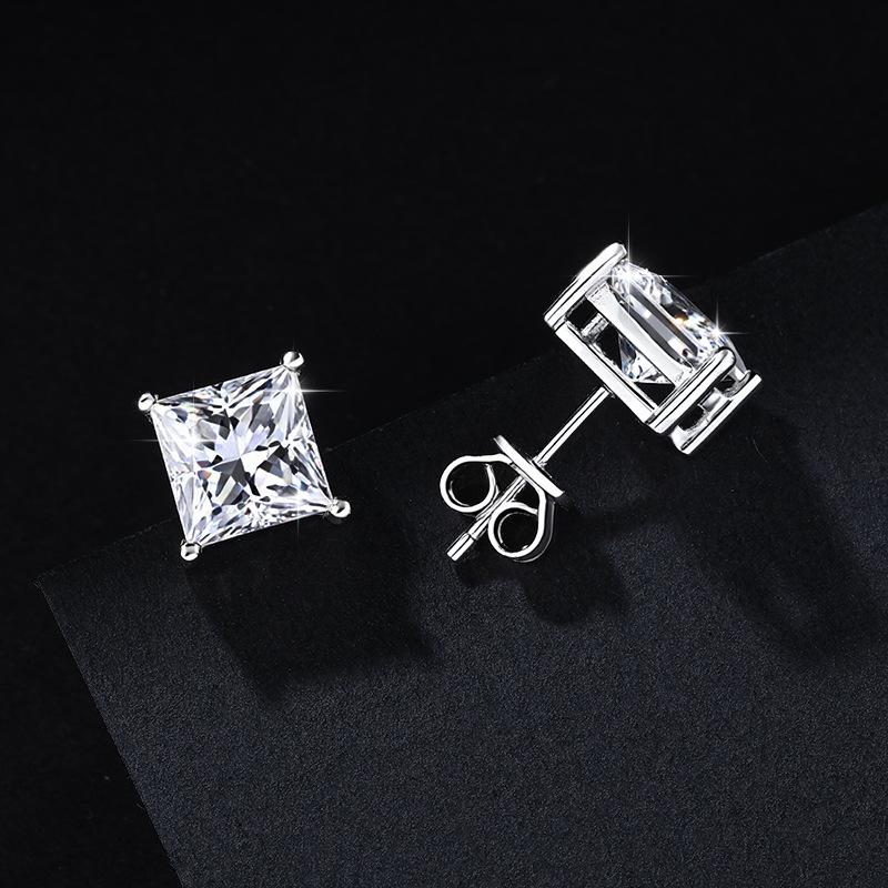 

Серьги-пусеты из стерлингового серебра 925 пробы квадратной формы с муассанитами огранки «принцесса» - Модный унисекс-дизайн Princess Cut 0.5 Carat + 0.5 Carat