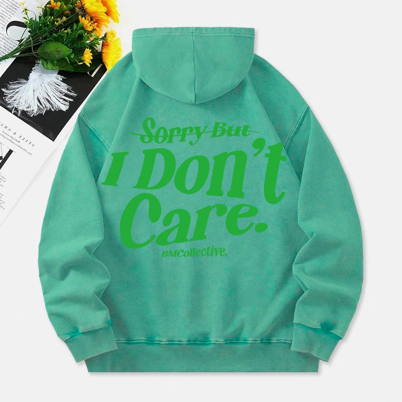 Sorry But I Don'T Care Washed Hoodies Women Letter Prints Cotton Streetwear Pocket Oversize Warm Womans Clothes
