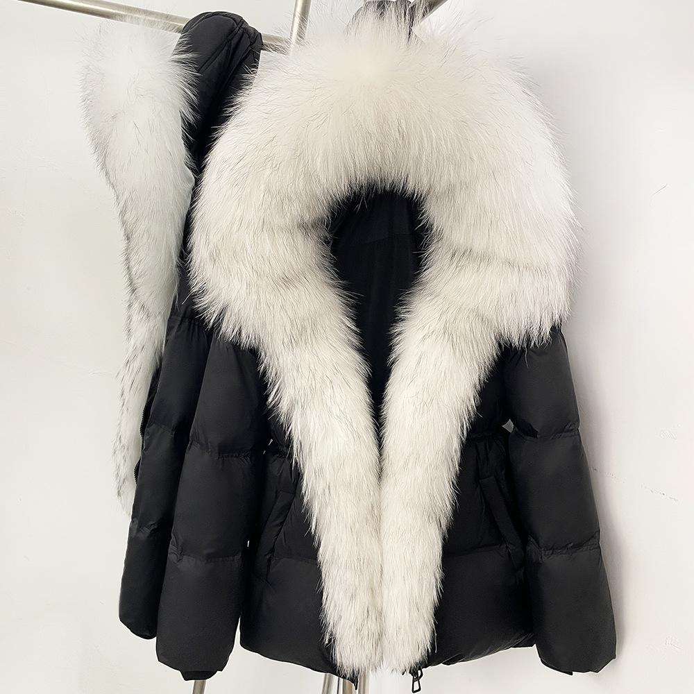 Women's winter winter new waist high-end fur thickened warm removable real fox fur collar hooded down jacket