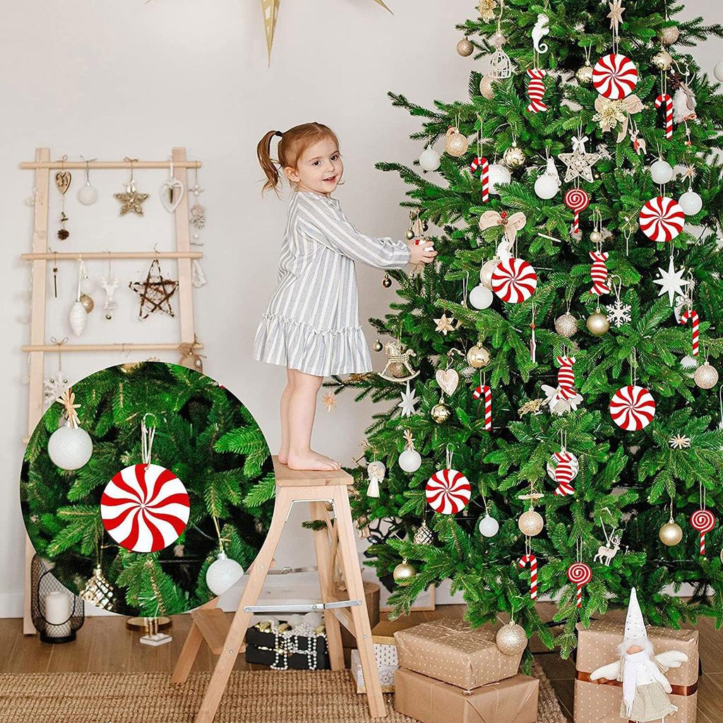 36 Pcs Candy Props Wooden DIY Candy Cane Christmas Tree Ornaments Xmas Tree Pendant Hanging Decoration For Home New Year Decor