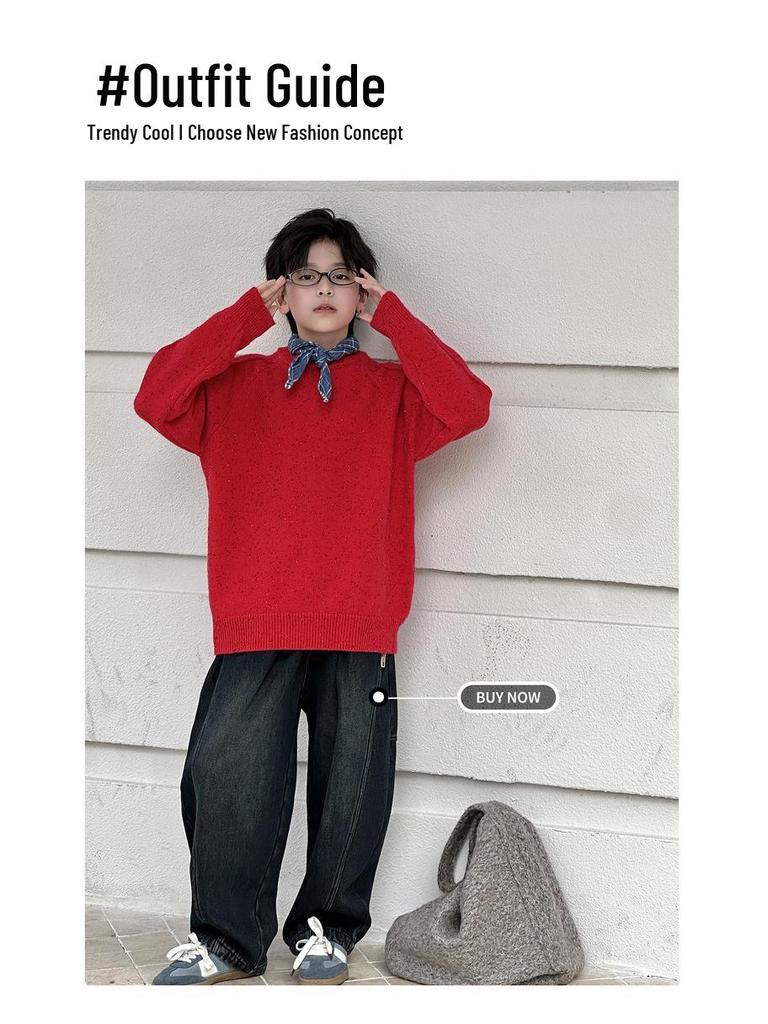 Boys' Non-Pilling Warm Knit Sweater, Korean Style, Long-Sleeved, Autumn/Winter 2025