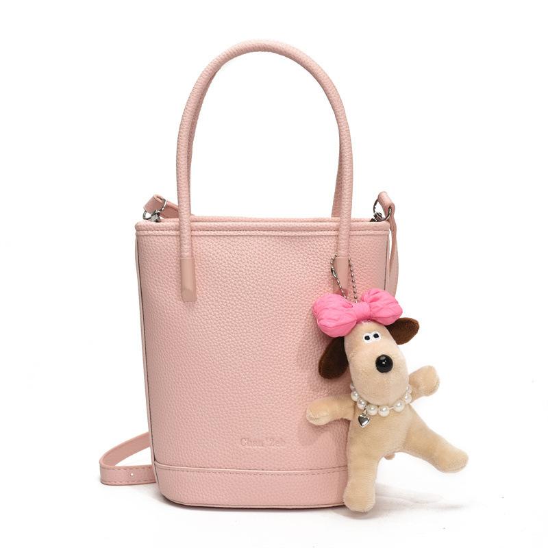 This year's popular niche simple dopamine lychee pattern portable bucket bag women's versatile casual messenger mobile phone bag