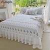 European Style Cotton Floral Wrap Around Ruffle Lace Bed Skirt Sheet Pillowcase Thickened Bed Cover Cotton Quilted Bedspread #/