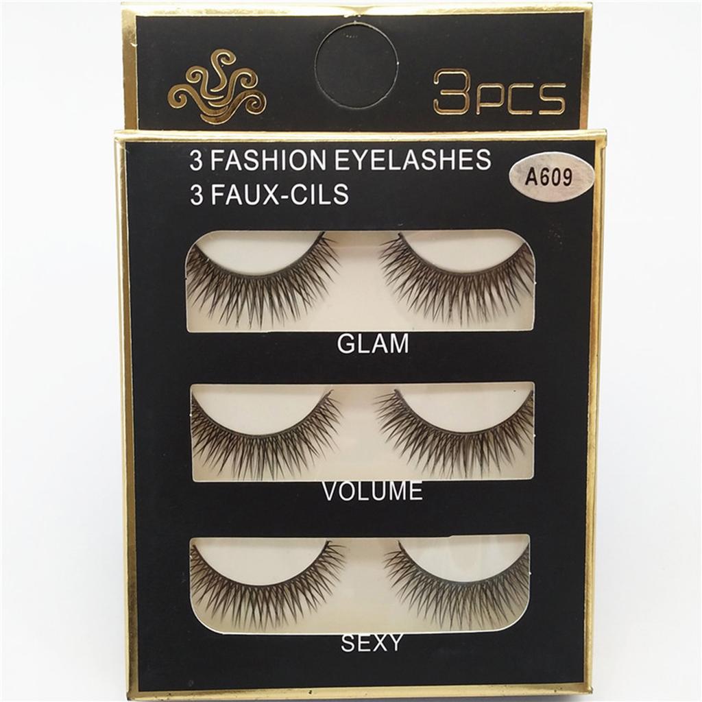 3Pairs Fashion False Eyelashes Long Lashes Extension Natural Looking Fake Eyelashes for Women Girls Party Daily Makeup