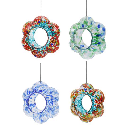 Colorful Glass Bird Feeder Outside Hanging Fly Through Bird Feeder Flower Shape Birdfeeder for Blue Jay Finch Garden Decor