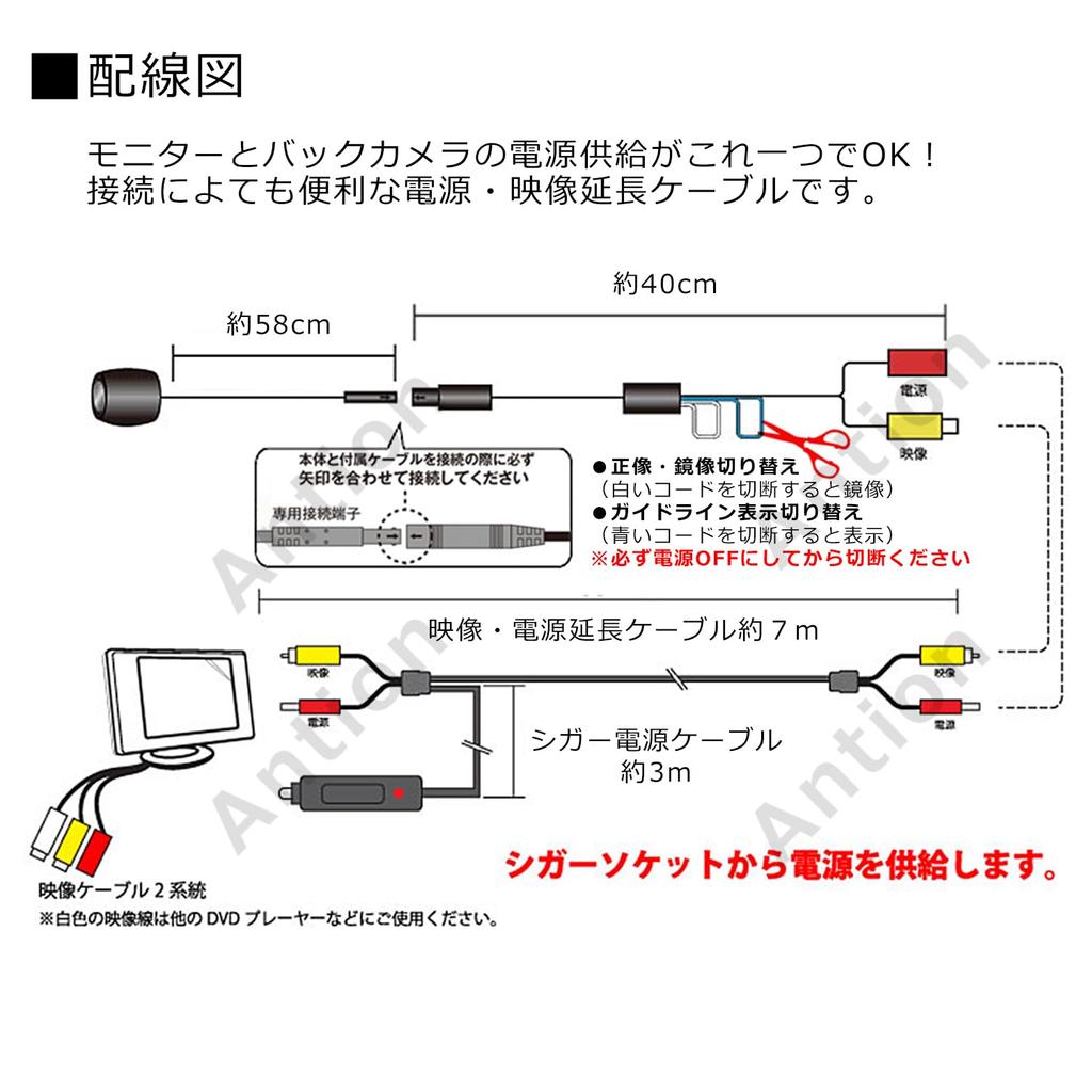 Antion 4.3-inch LCD Monitor with Backup Camera Set, RCA Connection, Cigarette Lighter Power Supply, Super Easy Installation, 12V