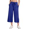 Pantaloni da donna a vita alta con nodo regolabile, fluidi in cotone e lino, gamba larga