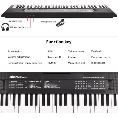 Btuty 61-Key Electronic Keyboard Piano with Dual Speakers, 8 Tones, 5 Rhythms, 5 Drums, Percussion, 6 Demo Microphones, 2 Power Modes, Musical Instrum