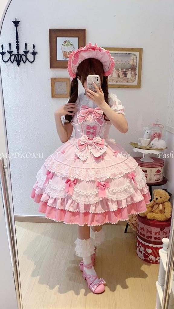 Lolita JSK Jumper Skirt Dress Tiered Ribbon Frill Dress Palace Style Forest Girl Sleeveless Girl Child Classic Lolita Fairy Tale Alice Princess Young