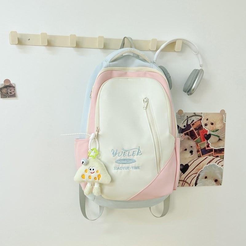 Embroidered Stylish Letter Backpack With Spliced Design For Campus And Travel