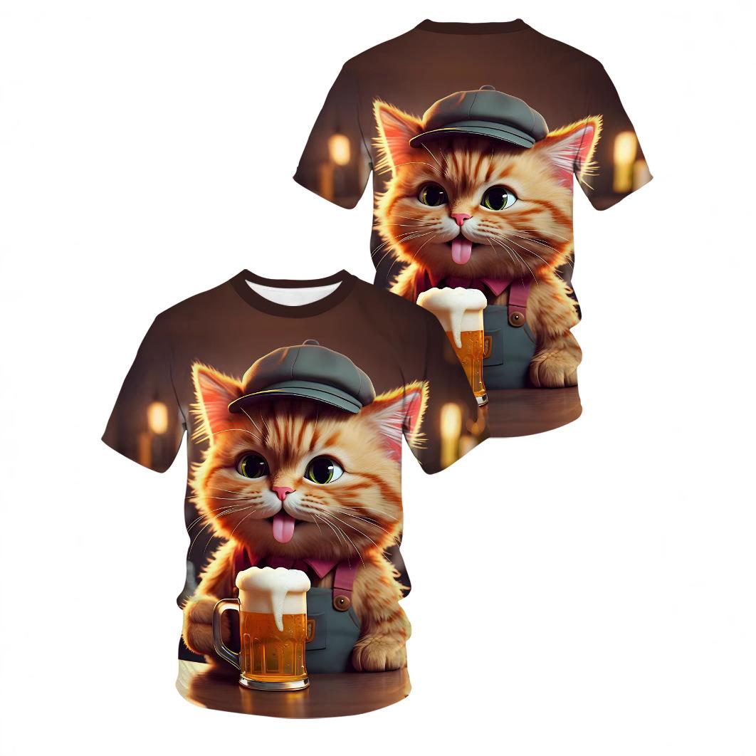 

Летний топ с круглым вырезом и принтом 3D животных, модные повседневные футболки с короткими рукавами для мужчин S