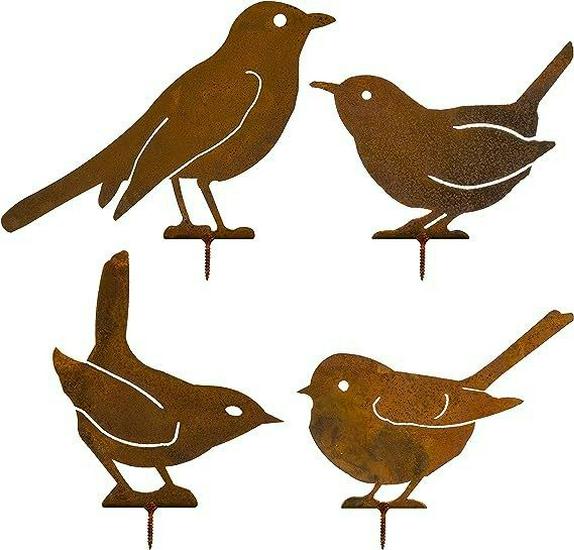Retro Rusted Iron Garden Ornament: Four Little Birds Silhouette