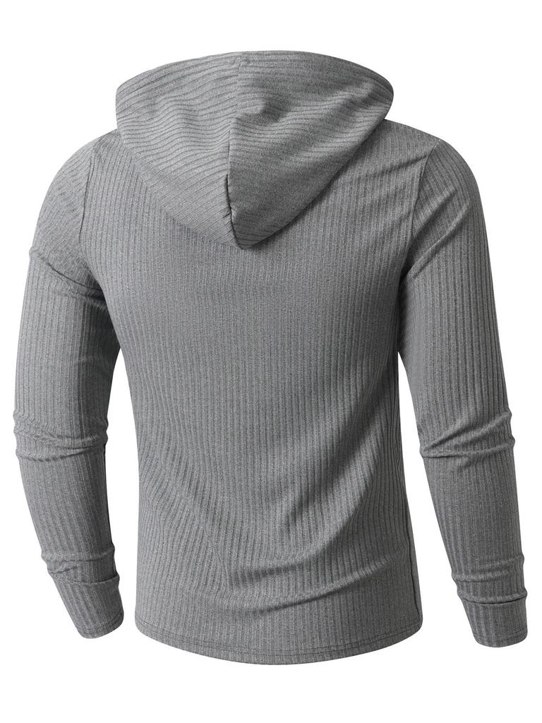 Men's Autumn/Winter Casual Hooded Long Sleeve Pullover with Drawstring and Button