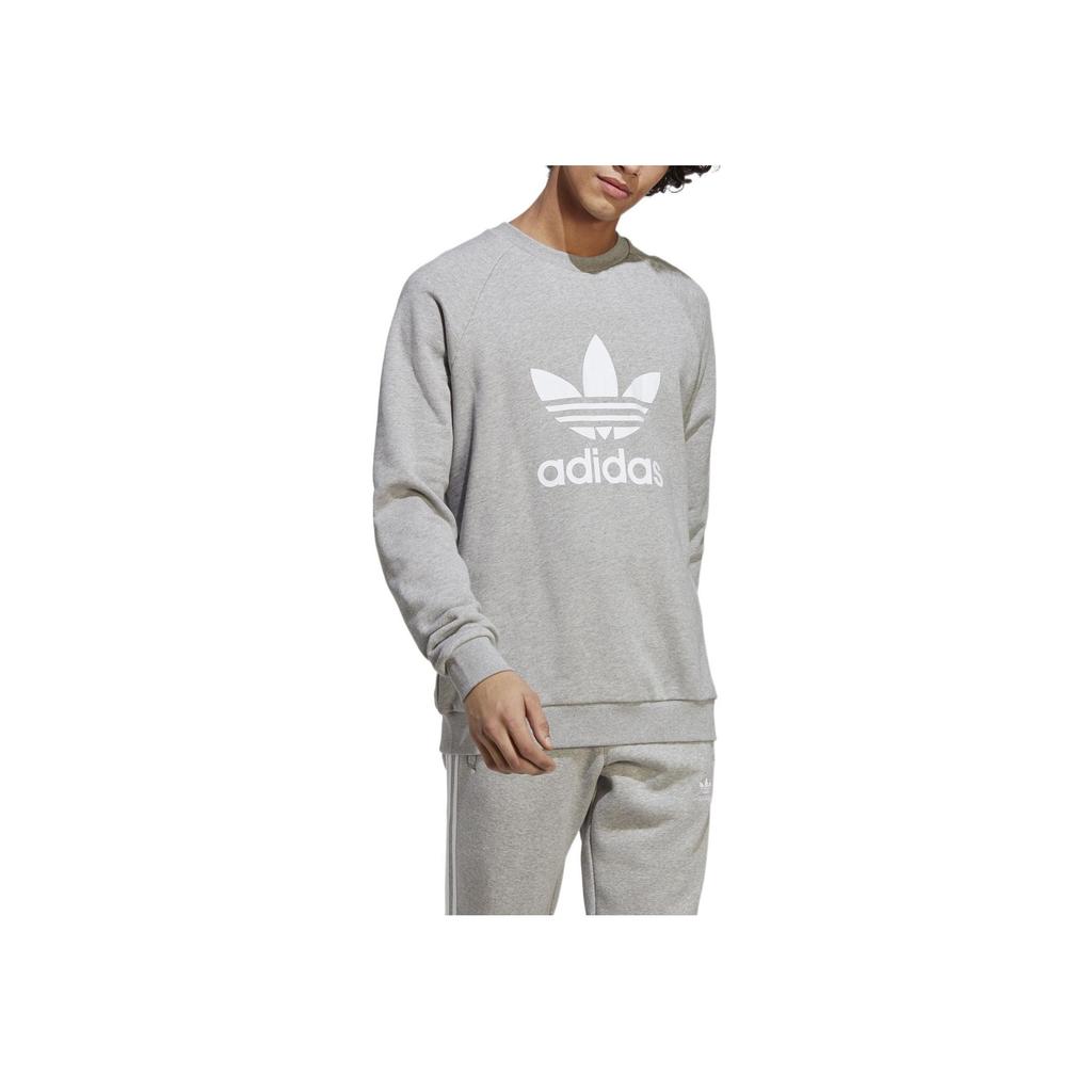 adidas Originals Trefoil Logo Print Pullover Sweatshirt Men Tops Grey IA4857