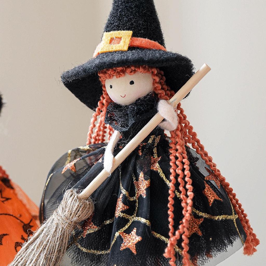 Witch Doll for Good Luck Halloween Pendant Collectible Figurine Hanging Ornaments for Kitchen Haunted Wall Halloween