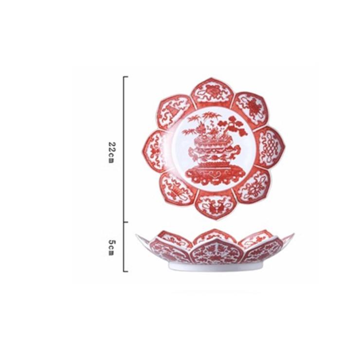 Ceramic Blue and White Eight Auspicious Offering Buddha Fruit Plate Eight Treasures Lotus Plate  Buddhist utensils and supplies