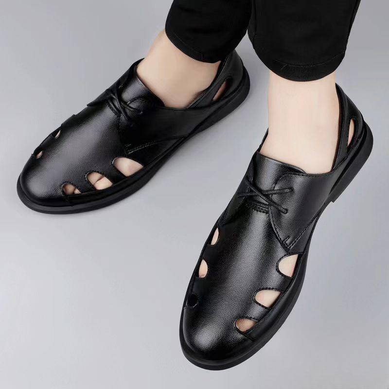Men's Leather Sandals Moccasins Men Business Dress Sandals Italian Style Handmade Leather White Black Office Shoes Men Sandalias