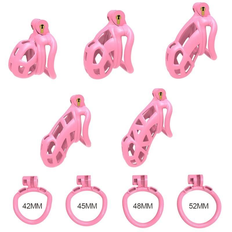 New Pink Male Chastity Cage Lock Cock Device Kit With 4 Arc Penis Rings Sex Toys For Men Gay Scrotum Adult Games Sex Shop 18+