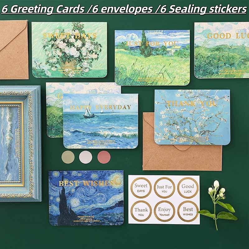 6PCS Rose Oil Painting Cards with Envelopes, Foil Stamping Luxe Greeting Card for Valentine, Birthday, Wedding, Anniversary Gift