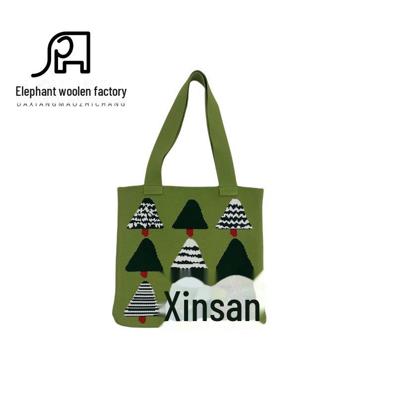 

Вязаная сумка для покупок с изображением рождественской елки в корейском стиле 2023 года - серия «Лес» зелёный