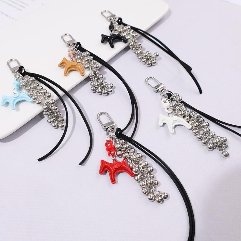 Leather Horse Bag Charm Pendant Car Keyrings Braided Rope Keychain Charm for Backpack Purses Handbags Decorations Gift