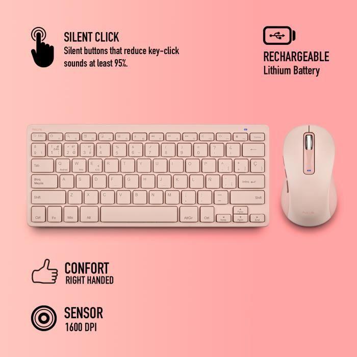 Bezdrátová klávesnice - NGS - FANTASY KIT PINK - 3 režimy připojení - Tiché klávesy - 12 multimediálních kláves