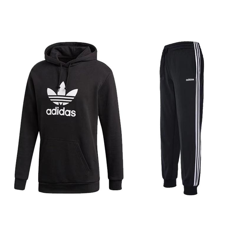 

Adidas Повседневный свитер с капюшоном и длинными рукавами, комплект из брюк на шнурке, унисекс, комплект из толстовок черного цвета DT7964+DP2382 S
