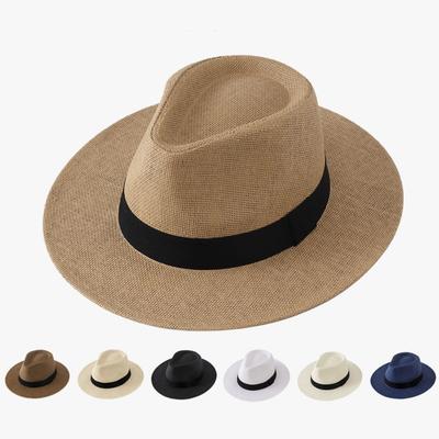 Sombrero de Paja Panama Natural Ala Ancha Protección UV Gorra Unisex Mujeres Hombres Moda Verano Casual Tendencia Playa Sol Sombrero Jazz